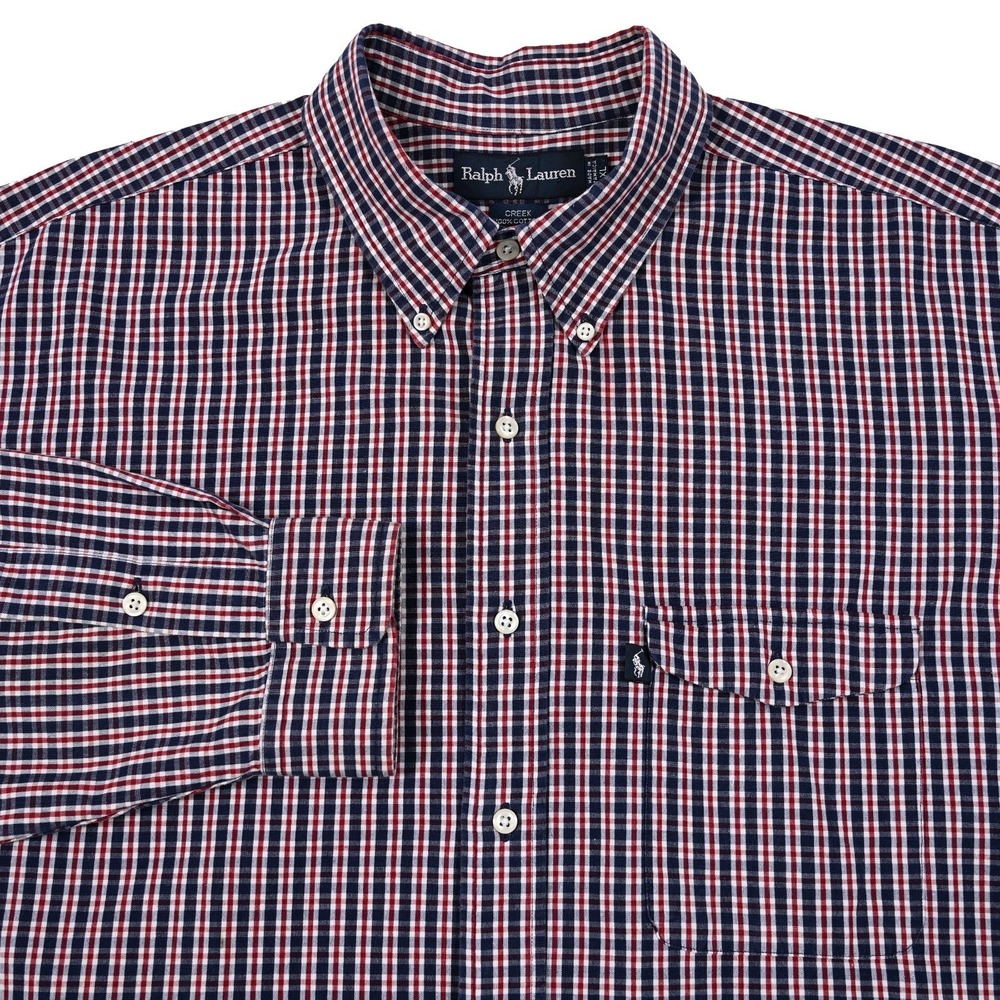 Vintage 90s Polo Ralph Lauren Creek Shirt Mens XL Check Plaid Work Pocket Preppy